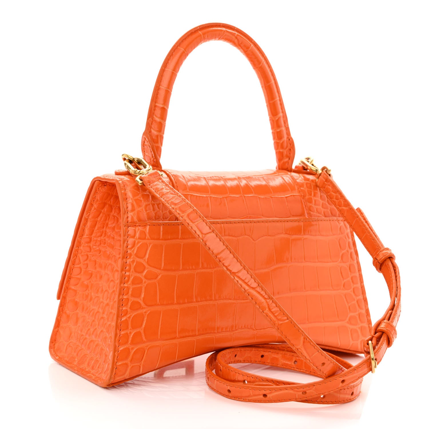 Balenciaga Shiny Calfskin Crocodile Embossed Small Hourglass Top Handle Bag Orange 3 of 10