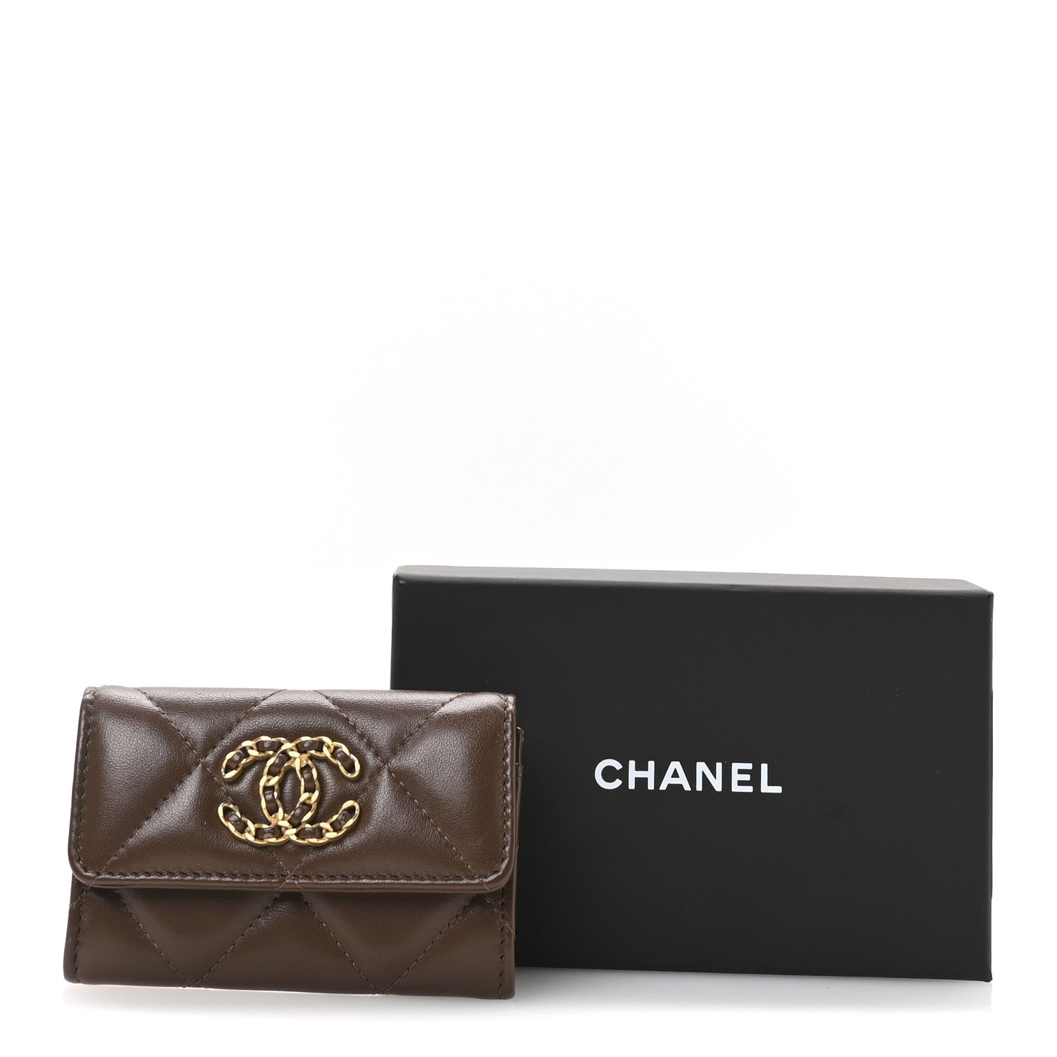 Chanel Lambskin Quilted Chanel 19 Flap Card Holder Dark Brown 9 of 9