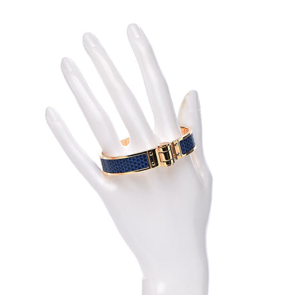 Hermes Lizard Charniere Cuir Narrow Hinged Bracelet M Bleu Saphir 2 of 5
