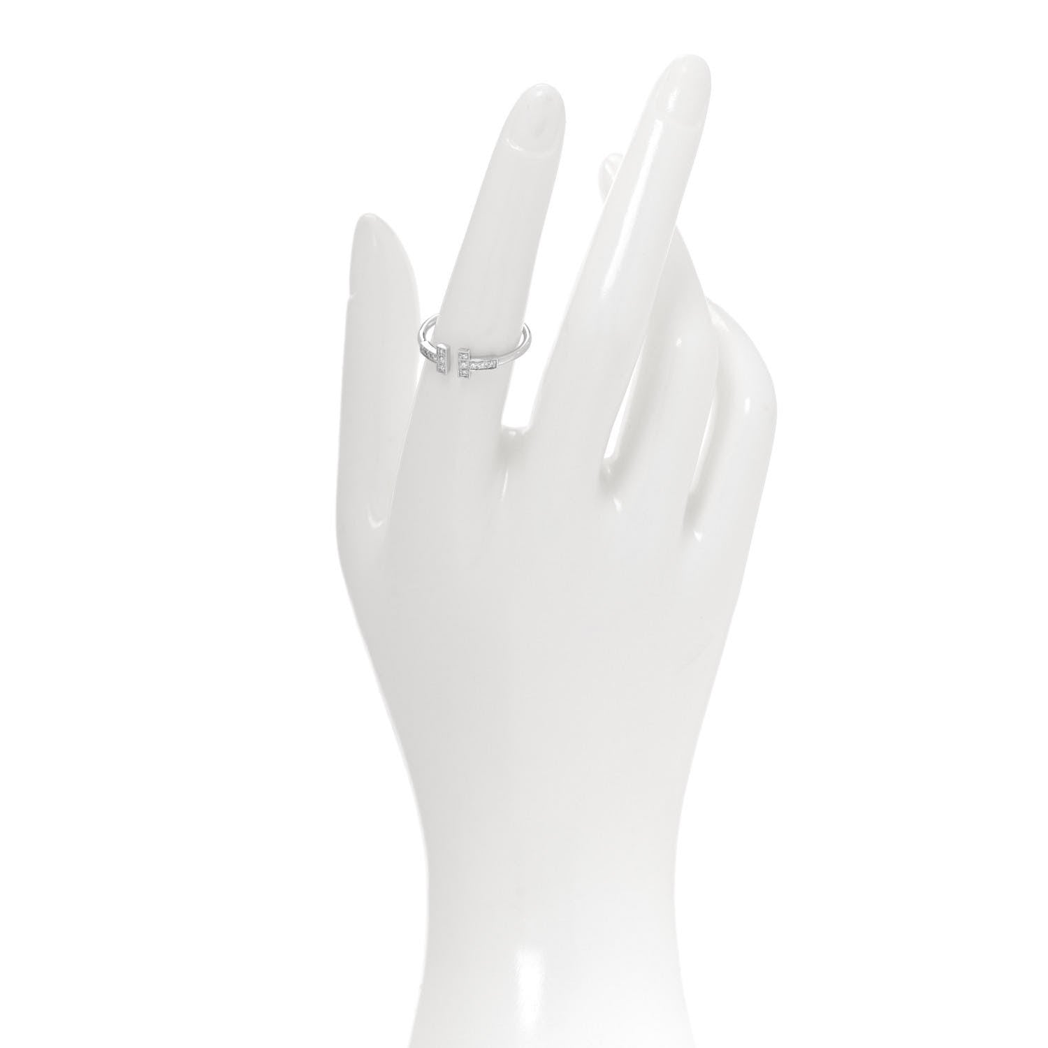 Tiffany 18K White Gold Diamond T Wire Ring 54 7 2 of 4