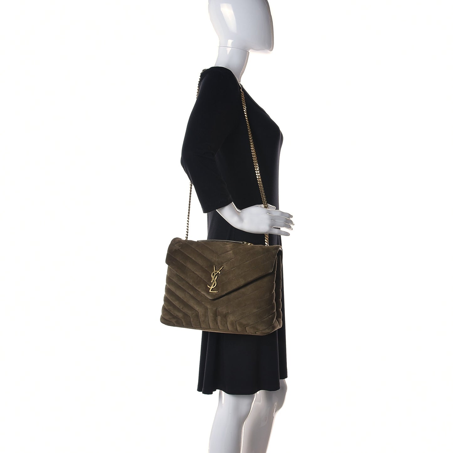 Suede Y Quilted Monogram Medium Loulou Chain Satchel Olive