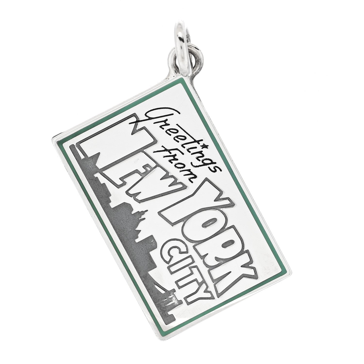 Tiffany Sterling Silver Enamel New York Postcard Charm Blue 1 of 4