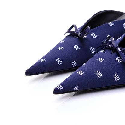 Balenciaga Crepe Satin BB Printed Knife Pointed Toe 40mm Mules 40 Blue White 5 of 12