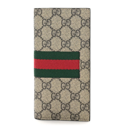 Gucci GG Supreme Monogram Selleria Calfskin Web New Web Long Wallet Beige Ebony Cocoa 1 of 9