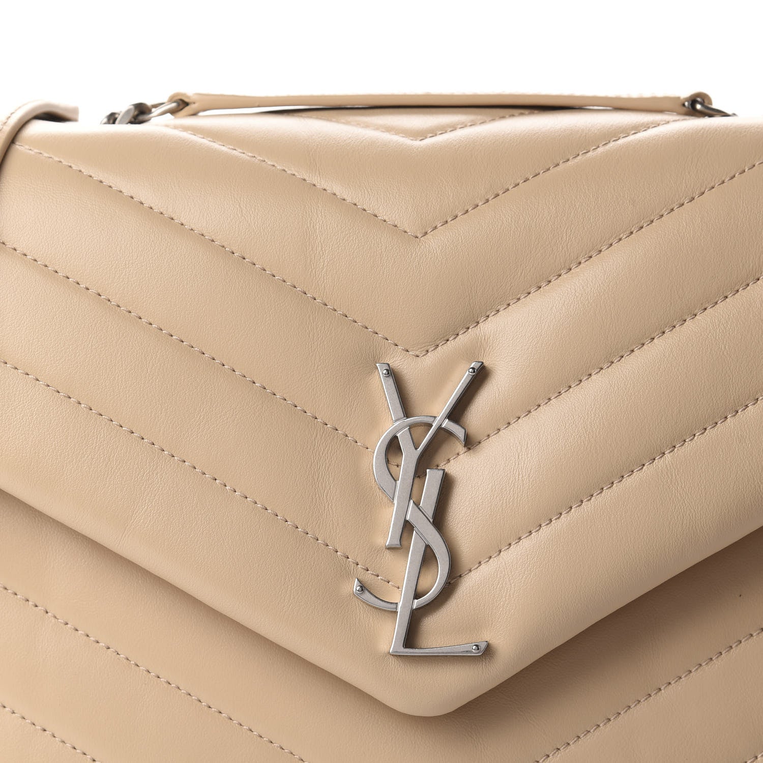 Saint Laurent Calfskin Y Quilted Monogram Medium Loulou Chain Satchel Nude Powder 8 of 11