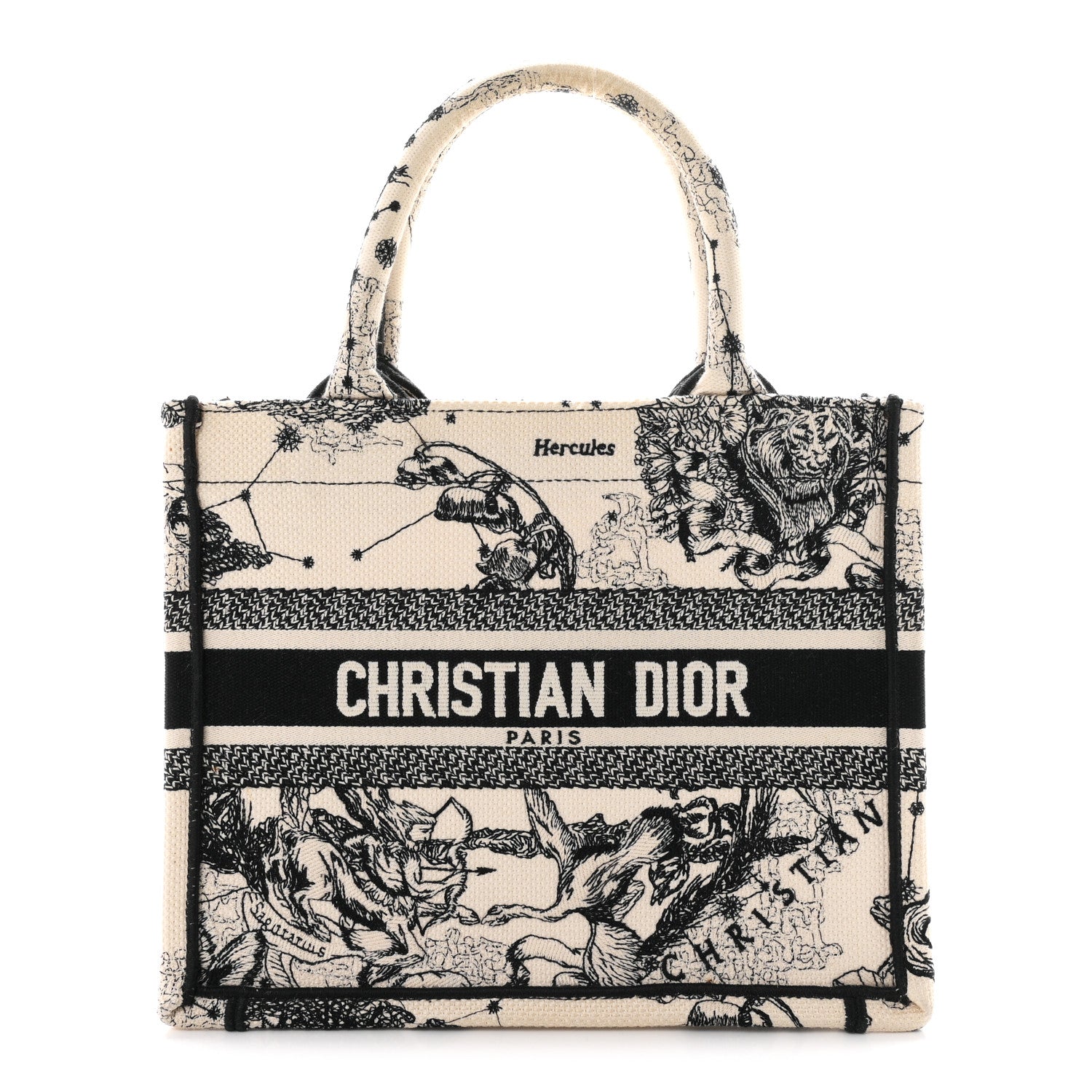 Christian Dior Canvas Embroidered Small Zodiac Toile De Jouy Book Tote Latte 1 of 11