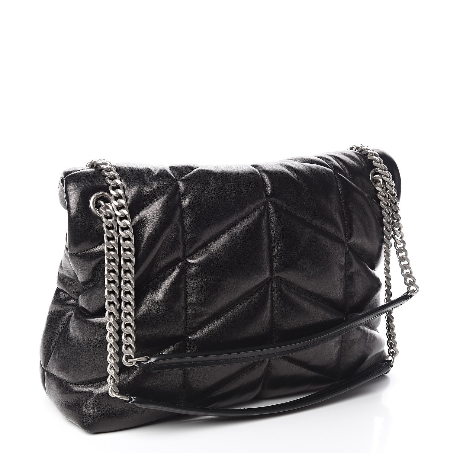 Saint Laurent Lambskin Quilted Medium Loulou Puffer Monogram Chain Satchel Black 3 of 11