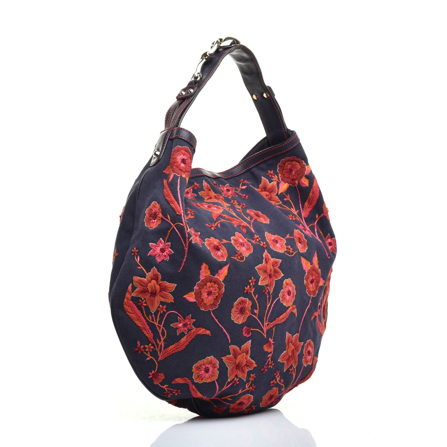 Gucci Canvas Embroidered Wave Hobo Blue Red 3 of 9