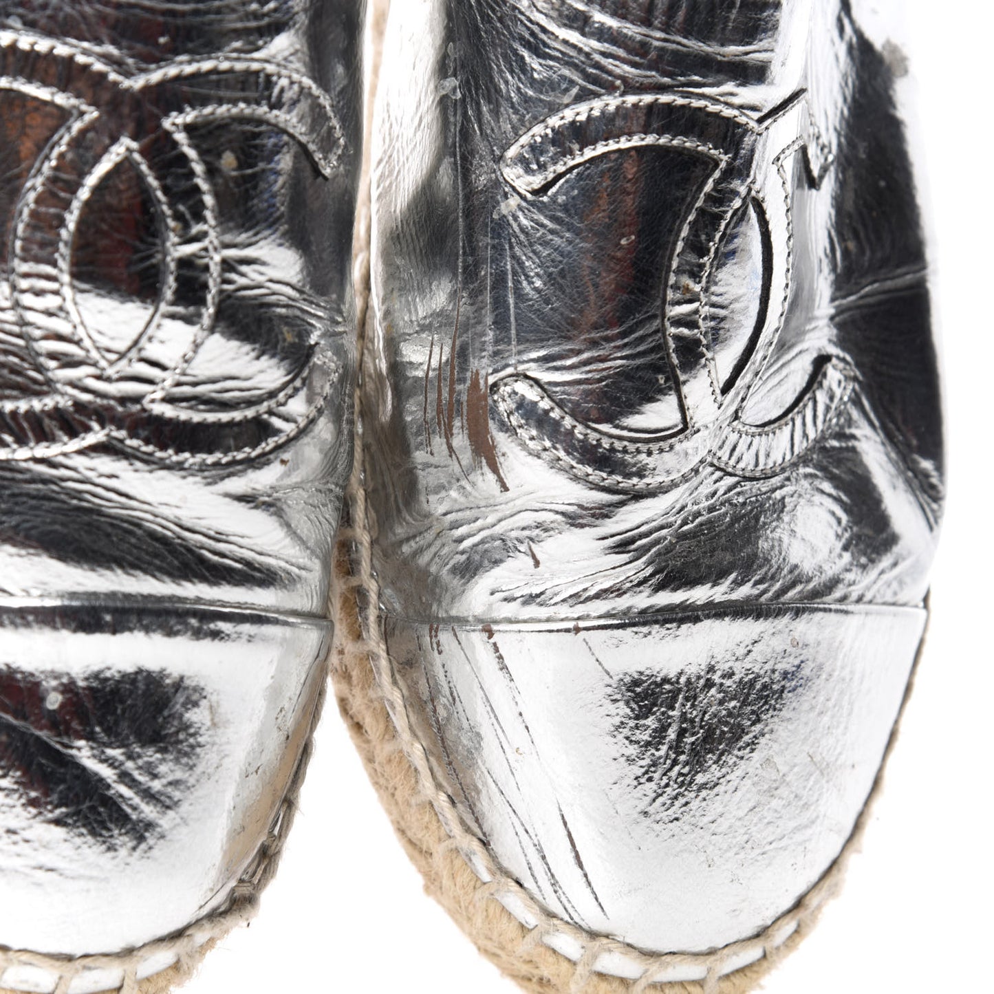 Laminated Goatskin CC Espadrilles 39 Silver