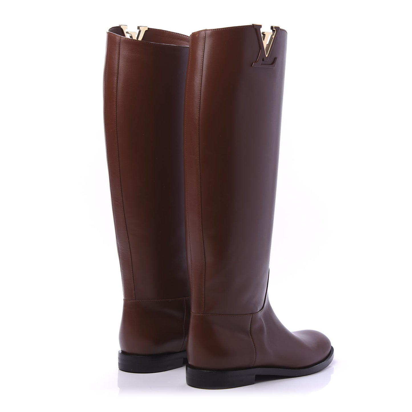 Calfskin Heritage Flat High Boots 35.5 Brown