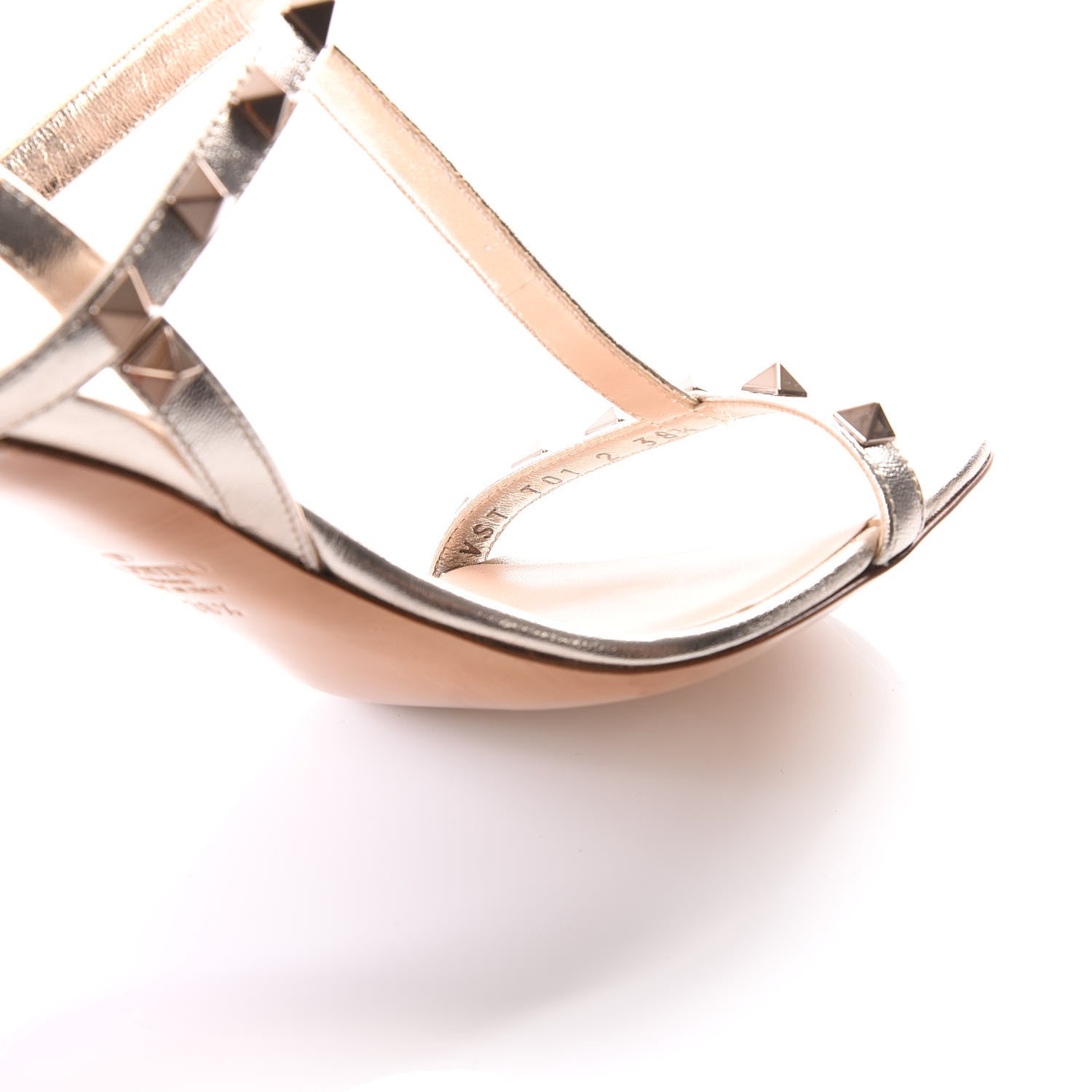 Valentino Garavani Metallic Nappa Rockstud T-Strap Slingback 85mm Sandals 38.5 Skin 8 of 9