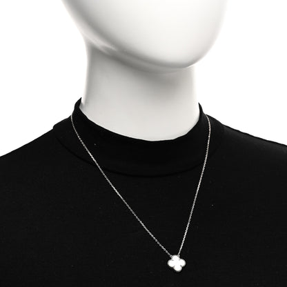 Van Cleef & Arpels 18K White Gold Mother of Pearl Vintage Alhambra Pendant Necklace 2 of 5