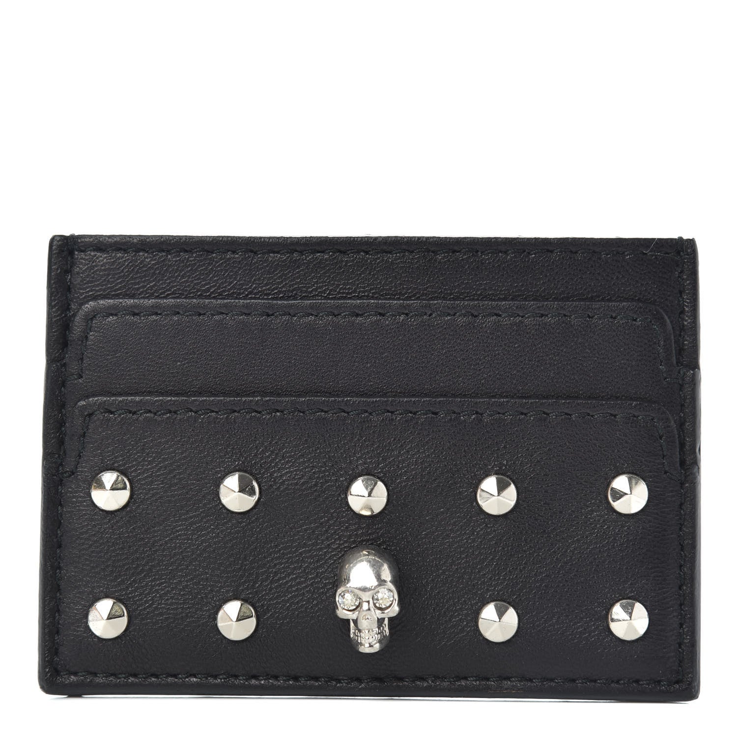 Alexander McQueen Calfskin Studded Skull Card Holder Black 1 of 6
