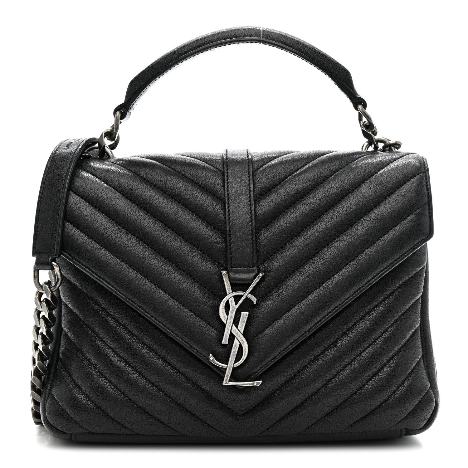 Saint Laurent Sheepskin Matelasse Chevron Monogram Medium College Bag Light Coal 1 of 15