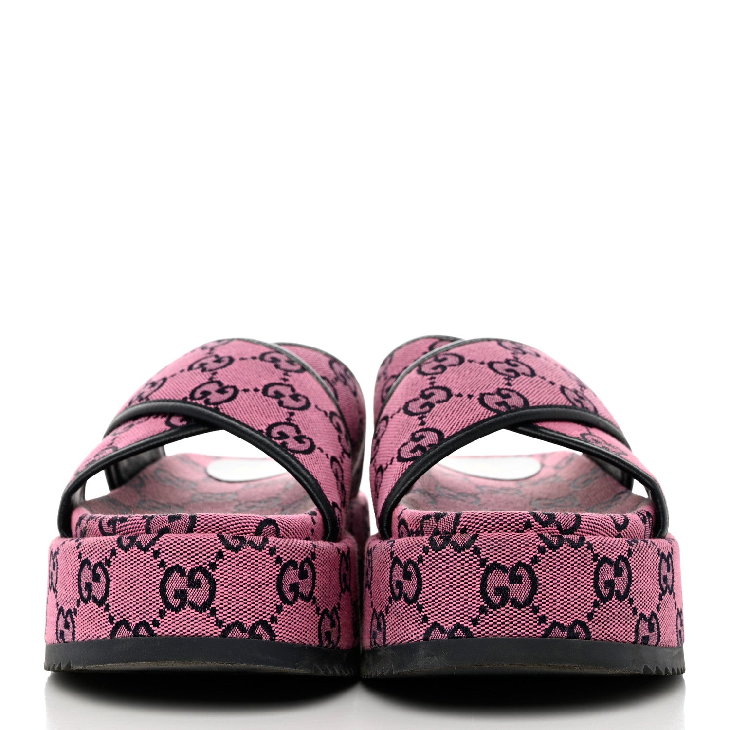 Gucci Monogram Multicolor Criss Cross Platform Slide Sandals 37.5 Pink Blue 2 of 9