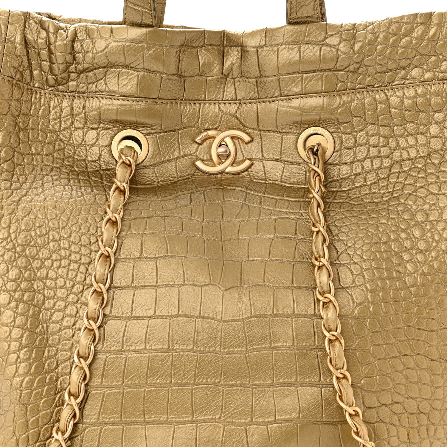 Chanel Calfskin Crocodile Embossed Large Cocodile Shopping Tote Gold 8 of 10