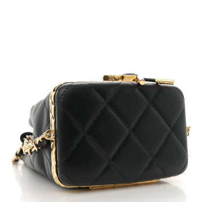 Chanel Metal Lambskin Quilted Small Chain Bucket Bag Black 4 of 12