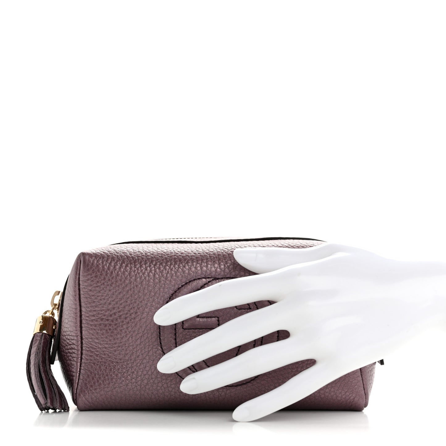 Metallic Pebbled Calfskin Medium Soho Cosmetic Case Purple