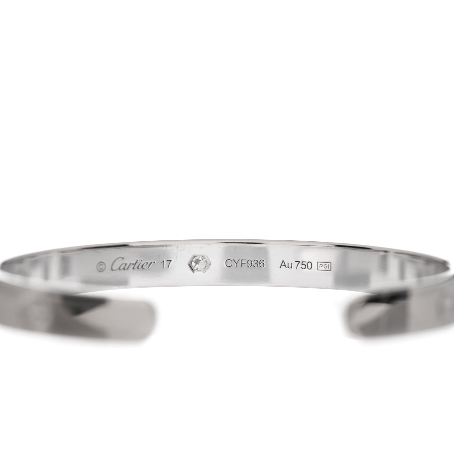 18K White Gold 1 Diamond LOVE Cuff Bracelet 17