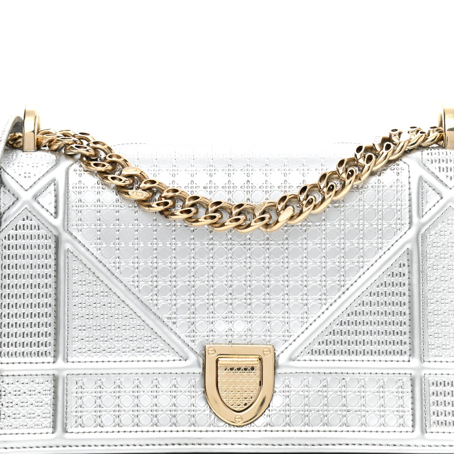 Metallic Patent Micro-Cannage Small Diorama Flap Bag Silver