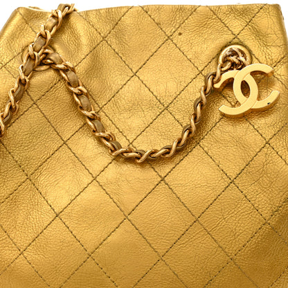 Chanel Metallic Calfskin Quilted Small Drawstring Bag Gold 9 of 11
