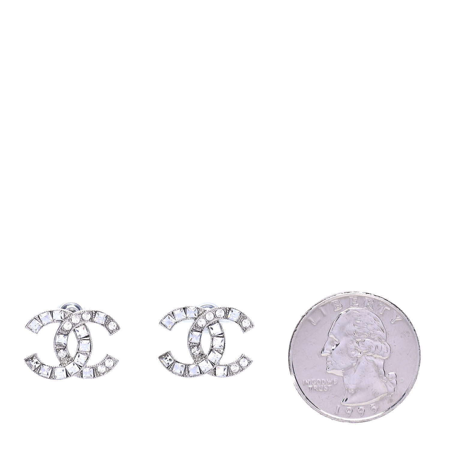Chanel Baguette Crystal CC Earrings Silver 2 of 4