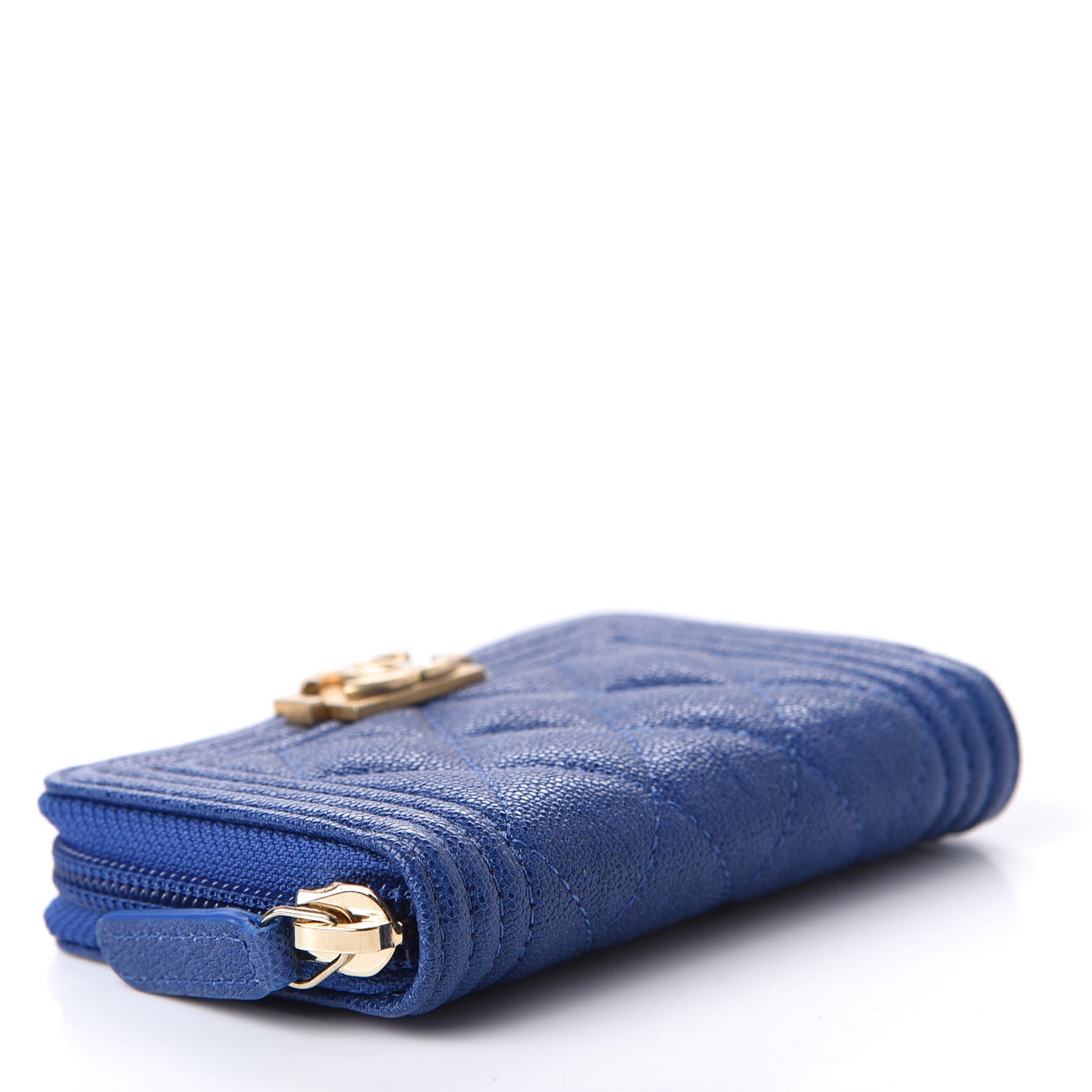 Caviar Quilted Boy Zip Around Coin Purse Wallet Dark Blue