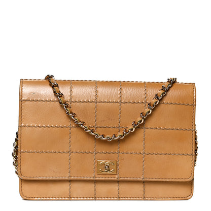 Chanel Calfskin Square Stitched Wallet On Chain WOC Beige 1 of 13