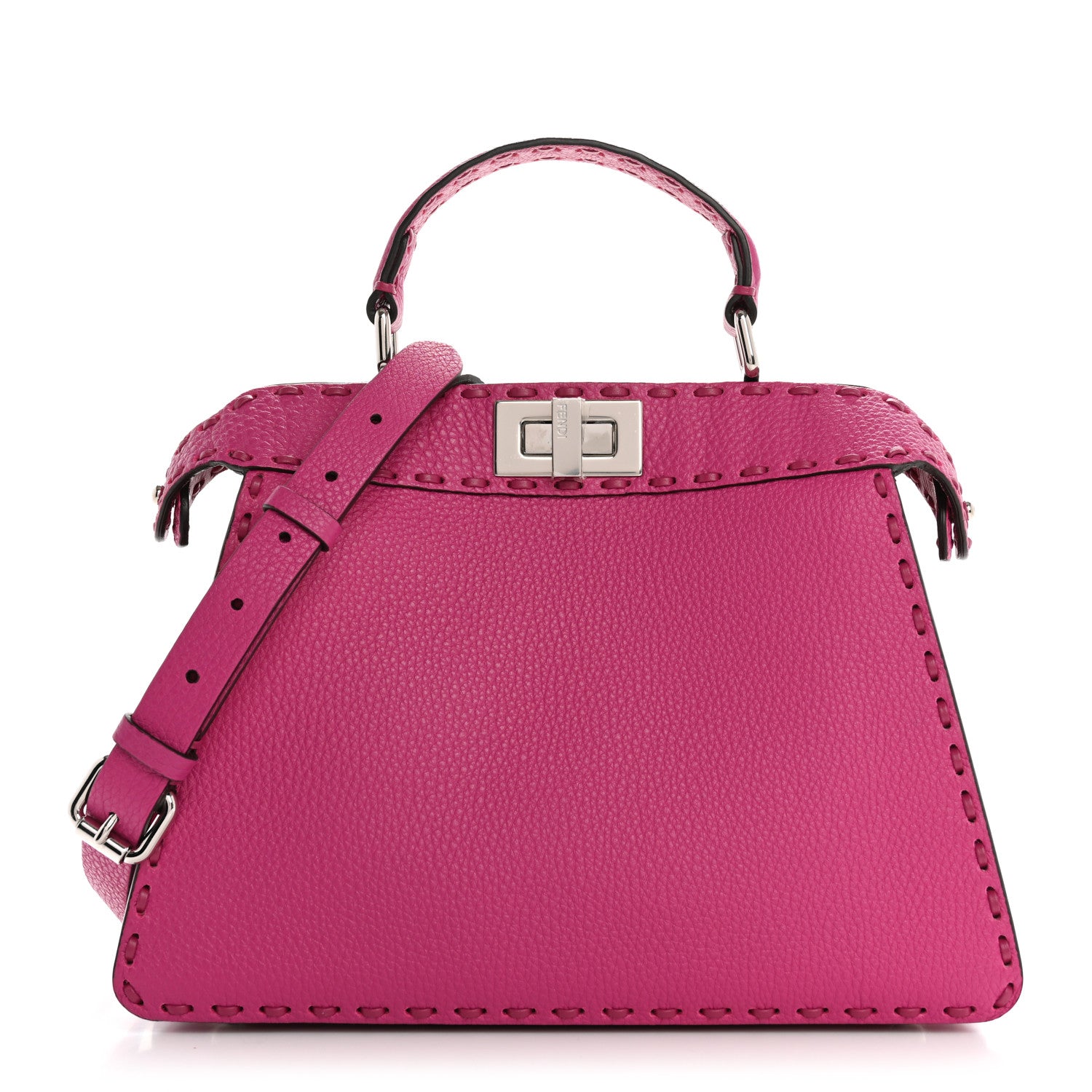 Fendi Cuoio Roma Sellerissima Nappa Sintetica Tape Stitch Small Peekaboo I SEE U Satchel Magenta 1 of 10