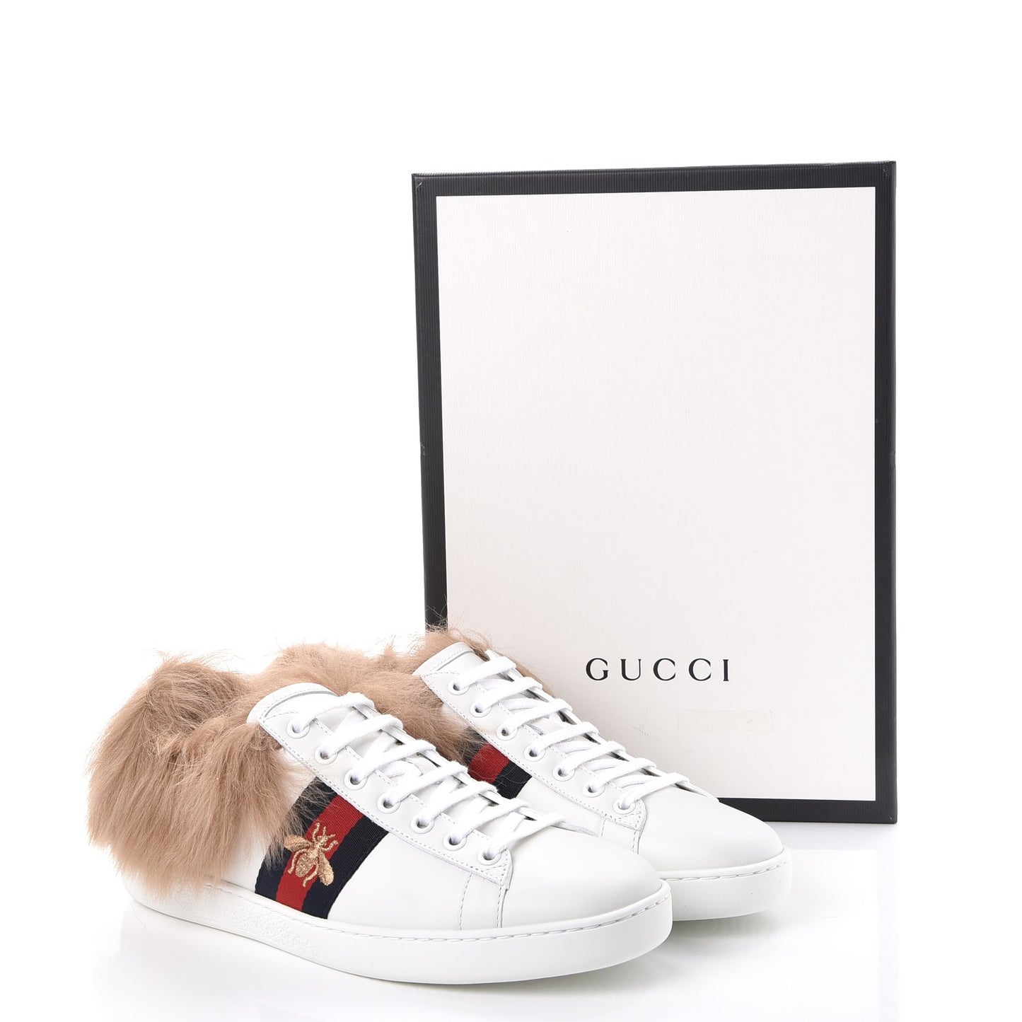 Calfskin Wool Web Bee Embroidered Womens Ace Sneakers 38.5 White
