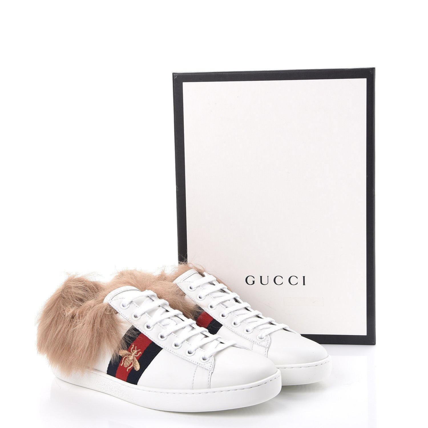 Gucci Calfskin Wool Web Bee Embroidered Womens Ace Sneakers 38.5 White 9 of 9