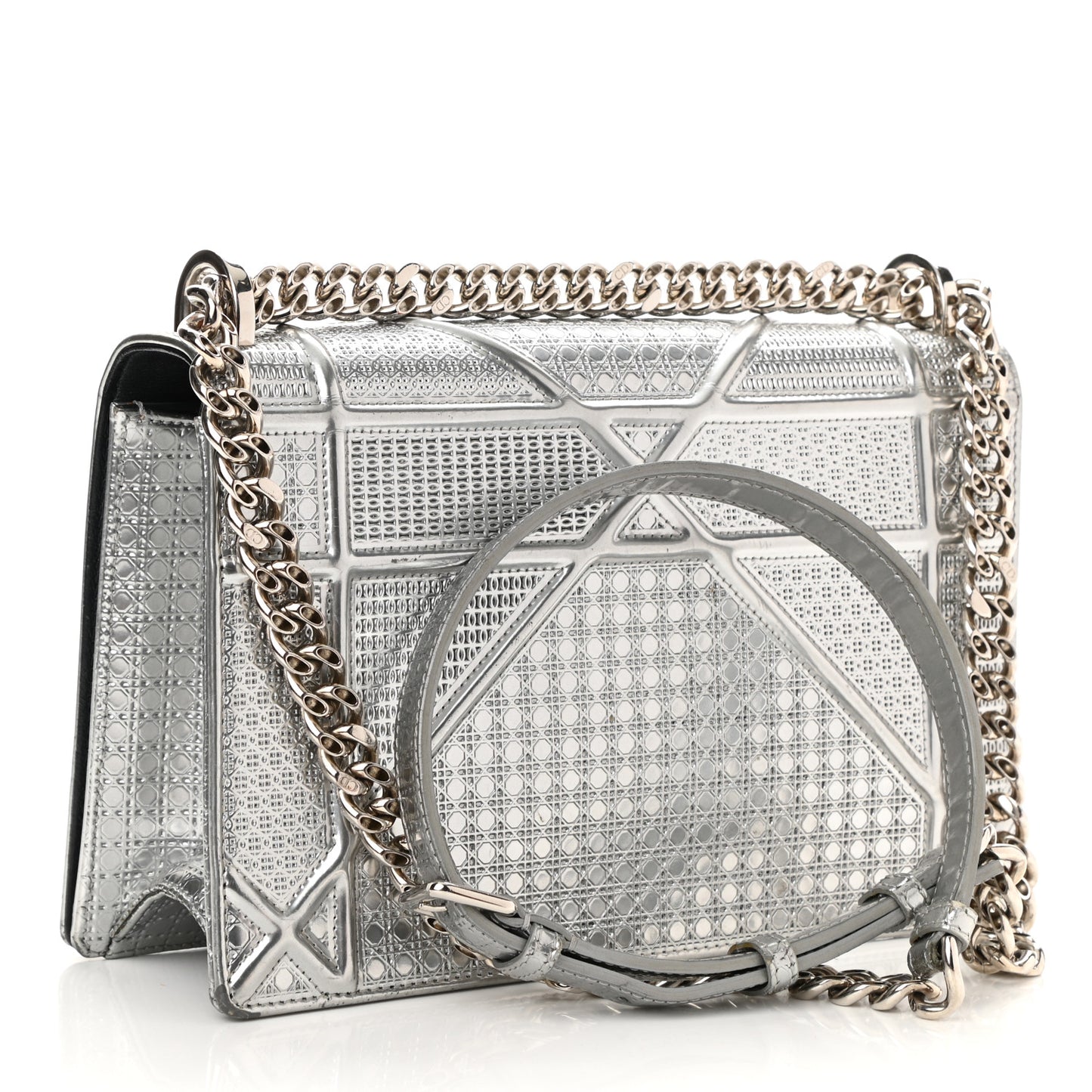 Metallic Patent Micro-Cannage Small Diorama Flap Bag Silver