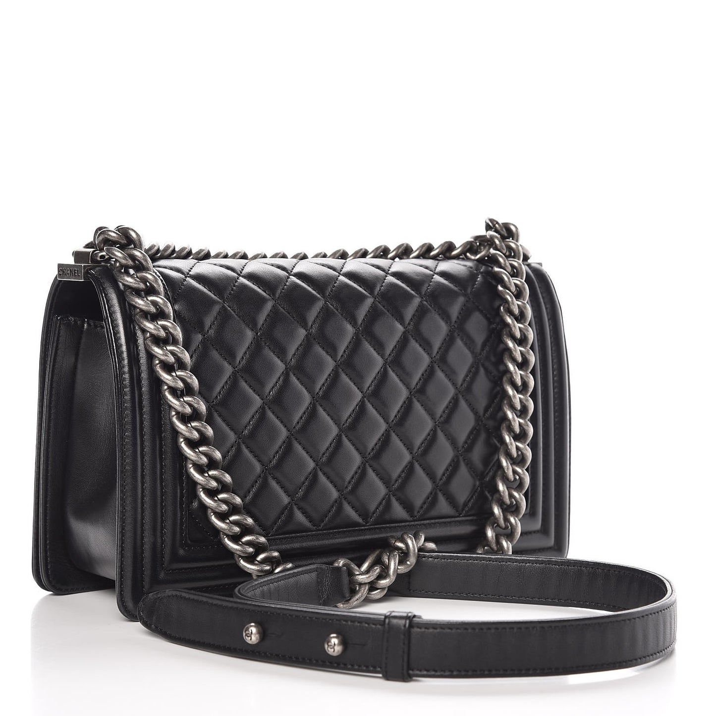 Lambskin Quilted Medium Boy Flap Black