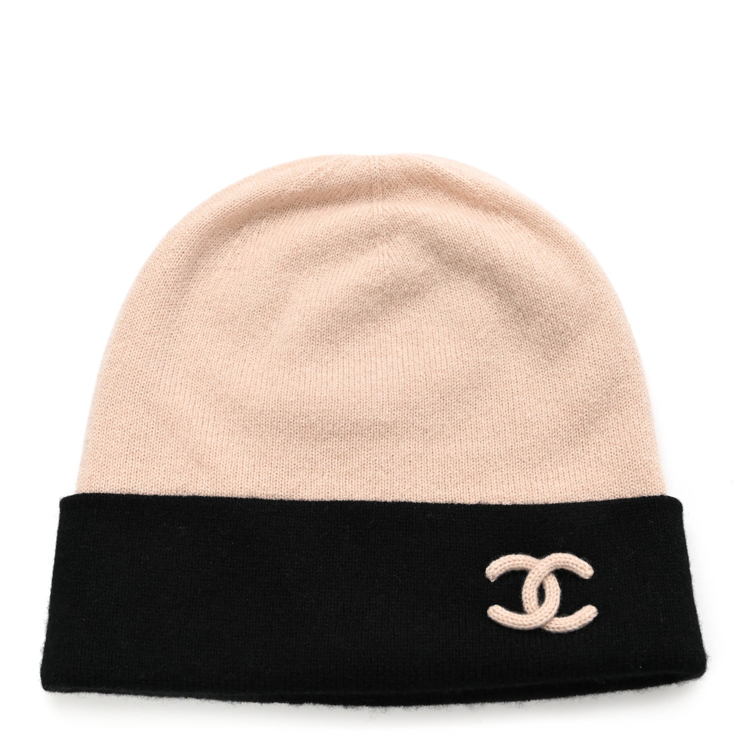 Chanel Cashmere CC Beanie Hat Beige Black 1 of 4