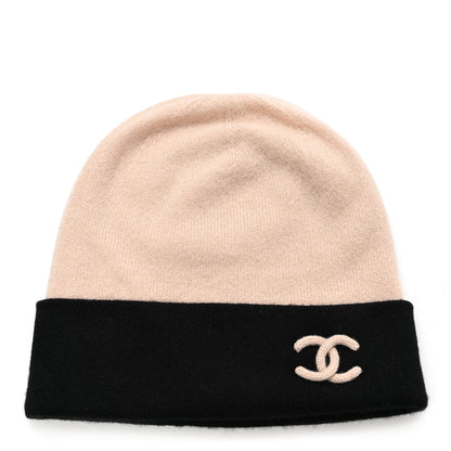 Chanel Cashmere CC Beanie Hat Beige Black 1 of 4