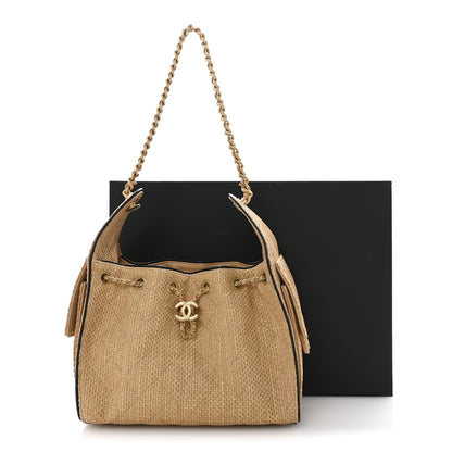 Chanel Braided Raffia Calfskin Quilted Small Chanel 25 Handbag Beige Black 12 of 12