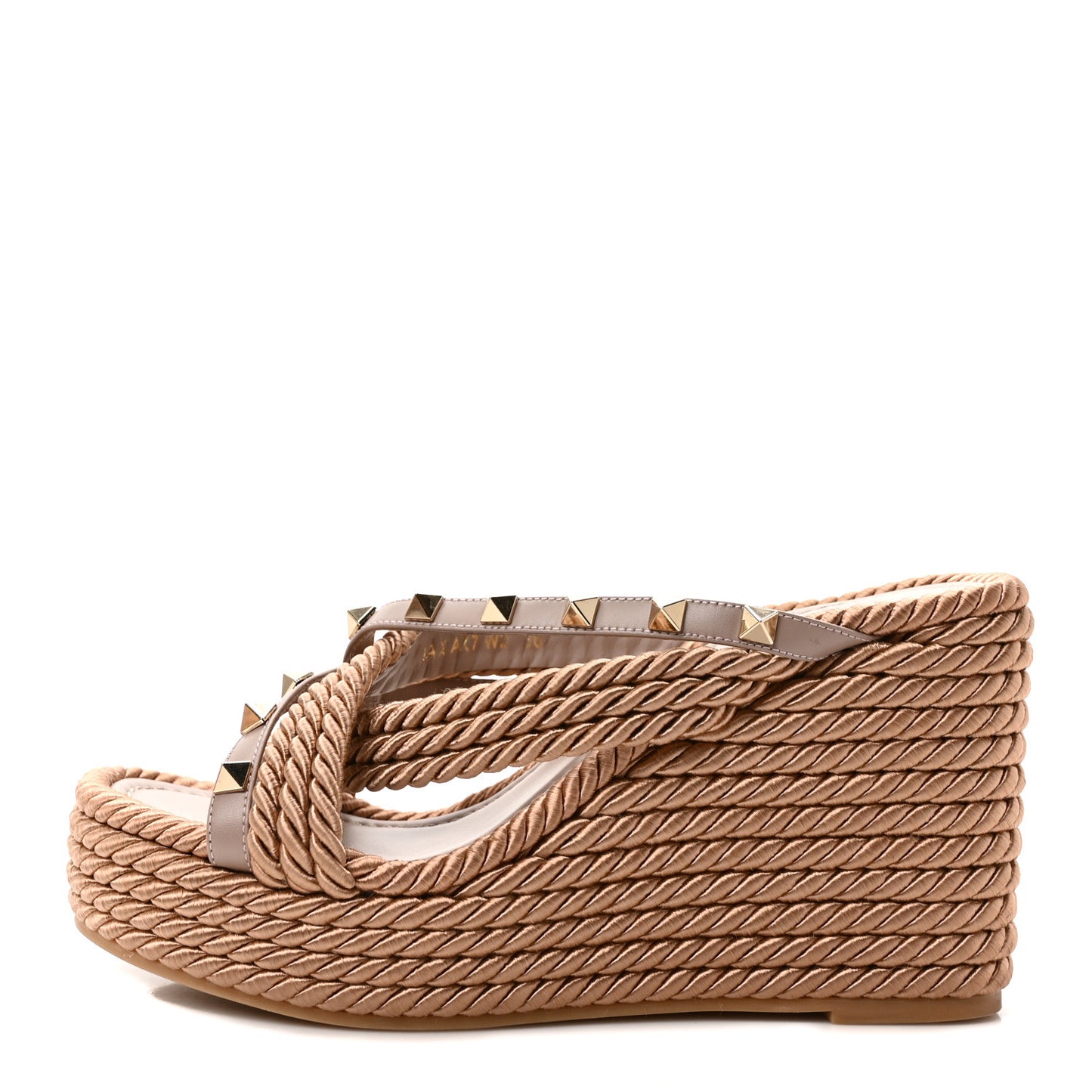 Calfskin Silk Rockstud Torchon Espadrille Wedge 25/95mm Slide Sandals 36 Poudre