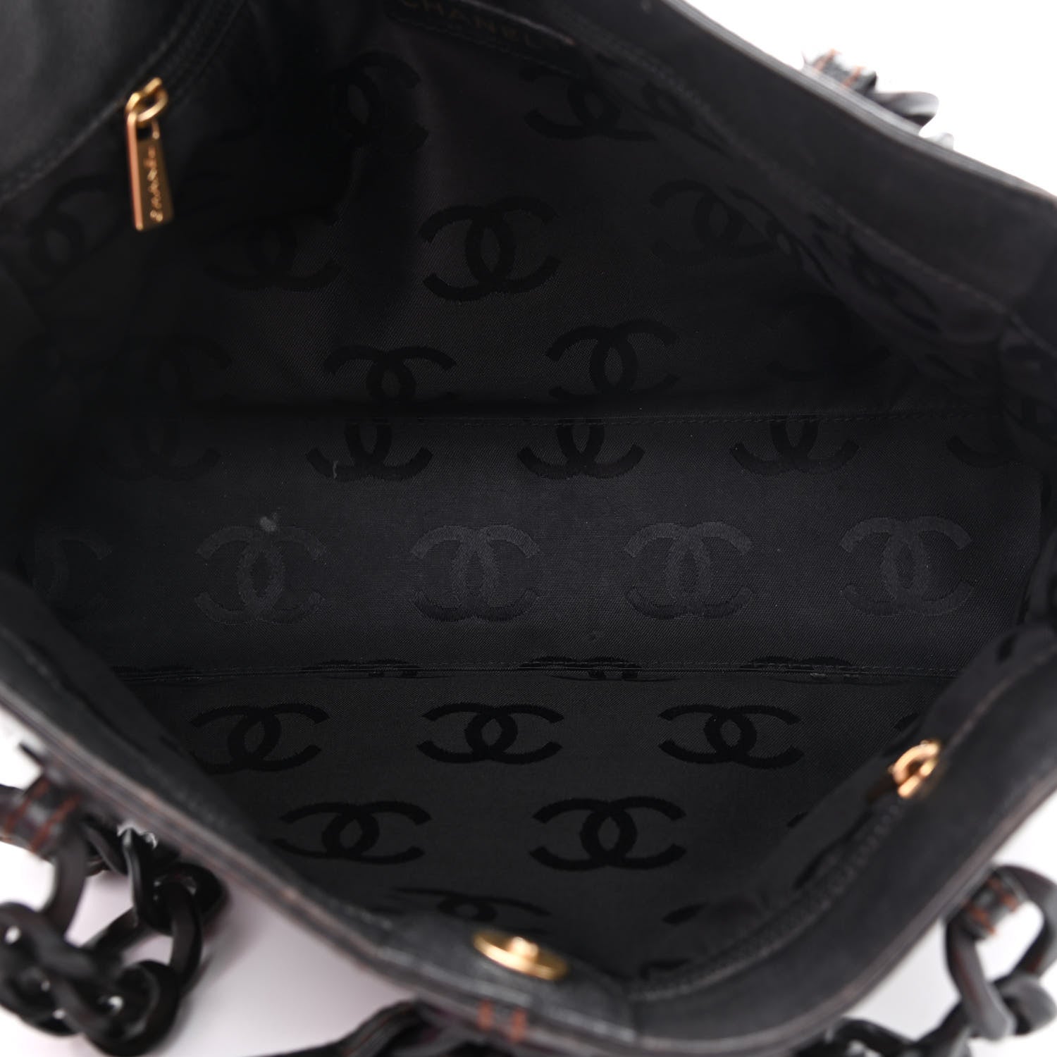 Chanel Calfskin Wood Chain Tote Black 5 of 13