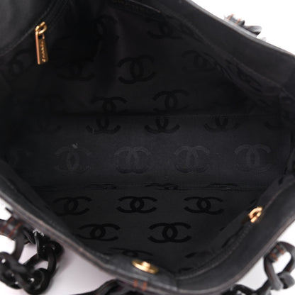 Chanel Calfskin Wood Chain Tote Black 5 of 13
