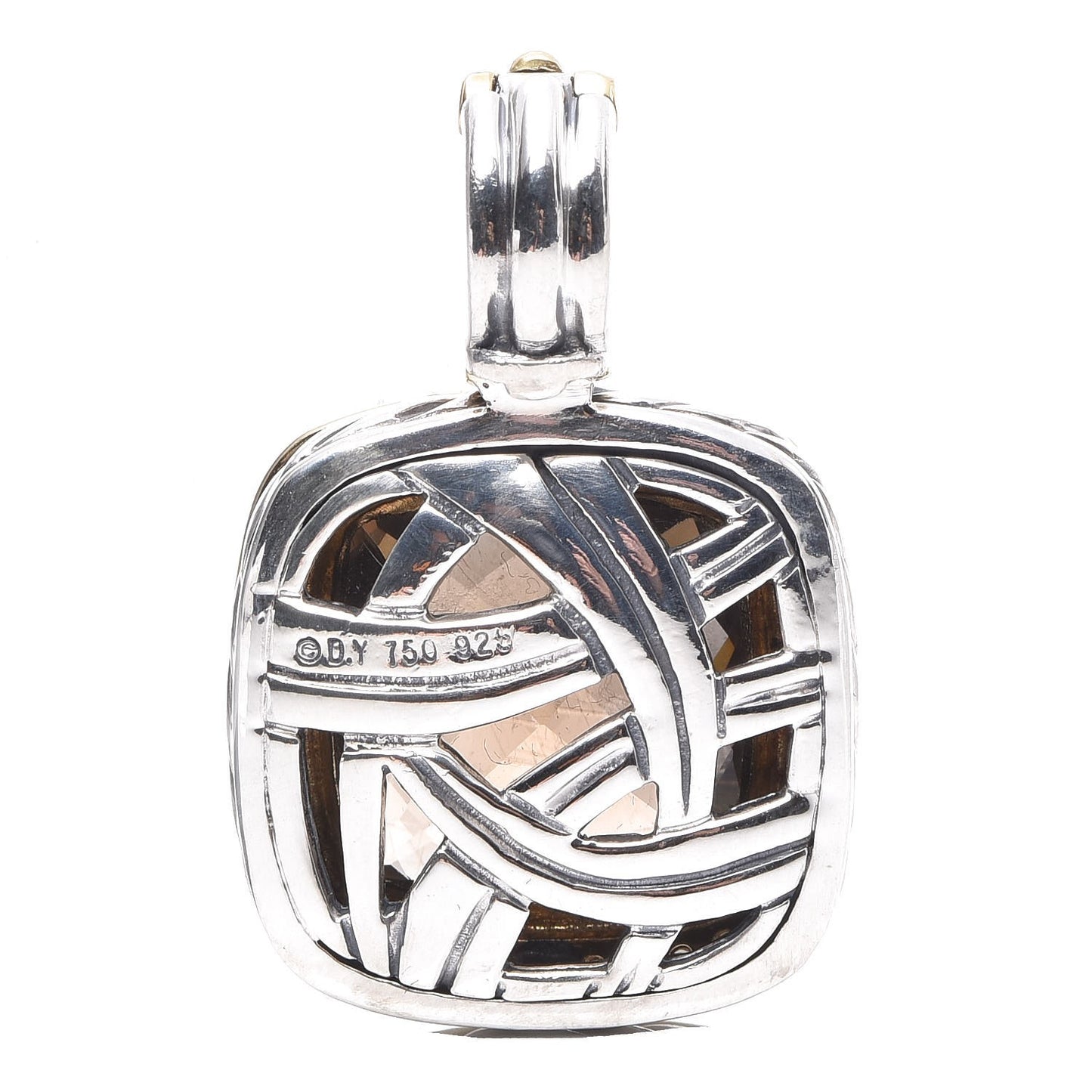 Sterling Silver 18K Yellow Gold Diamond Smoky Quartz 14mm Albion Enhancer Pendant