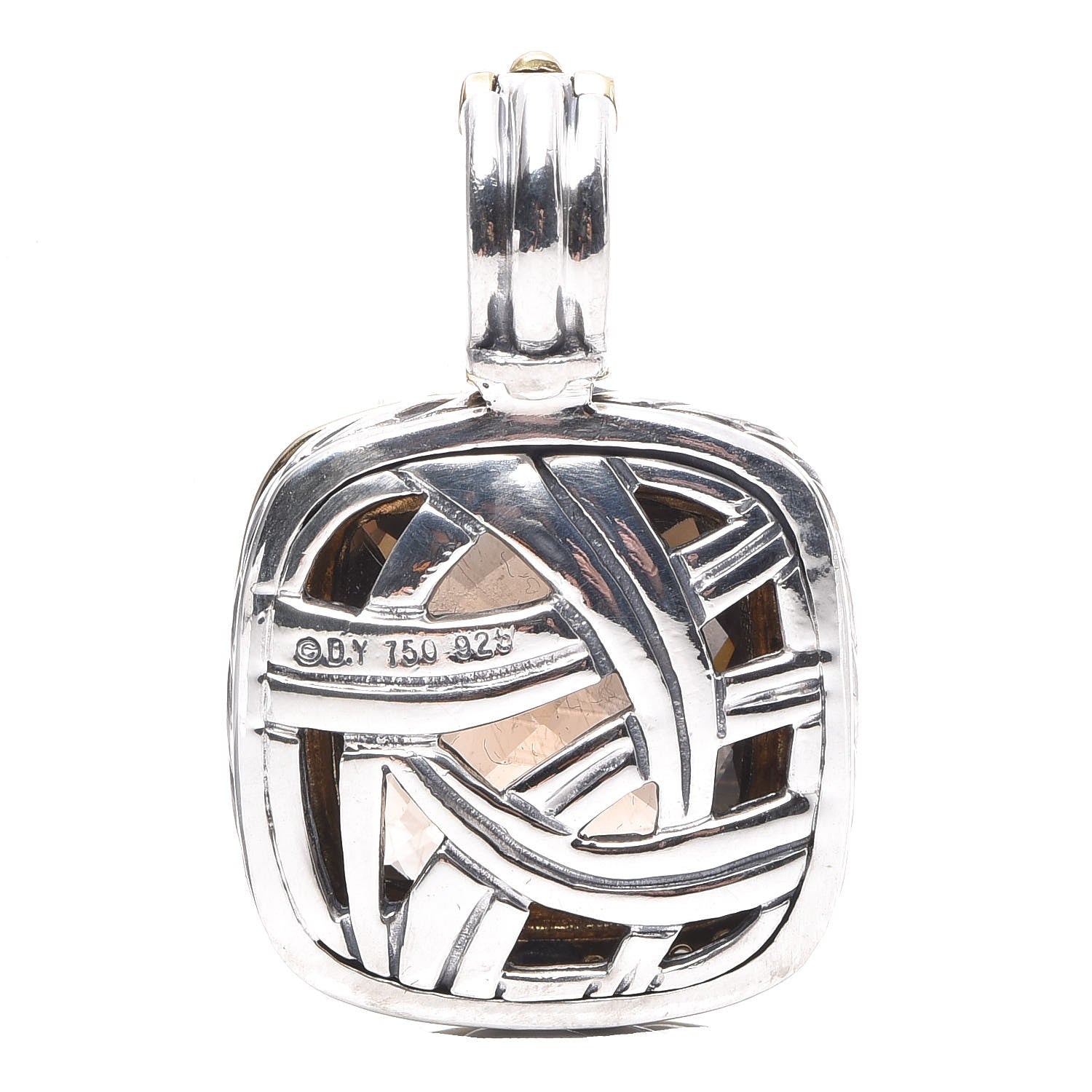David Yurman Sterling Silver 18K Yellow Gold Diamond Smoky Quartz 14mm Albion Enhancer Pendant 3 of 3