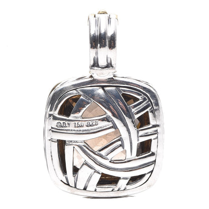 David Yurman Sterling Silver 18K Yellow Gold Diamond Smoky Quartz 14mm Albion Enhancer Pendant 3 of 3