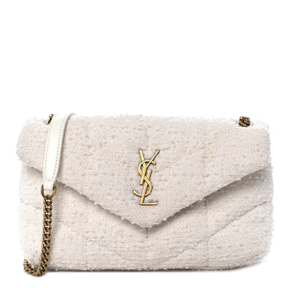Saint Laurent Boucle Tweed Quilted Toy Loulou Puffer Monogram Chain Satchel Crema Soft 1 of 10