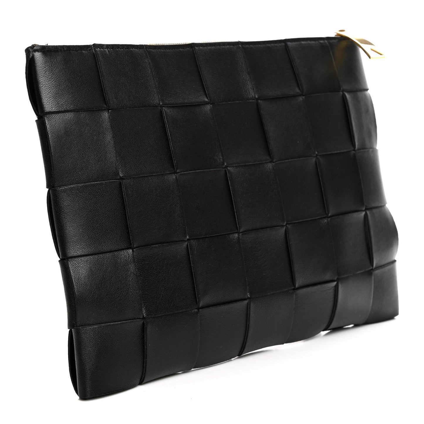 Nappa Maxi Intrecciato Medium Cassette Flat Zip Pouch Black