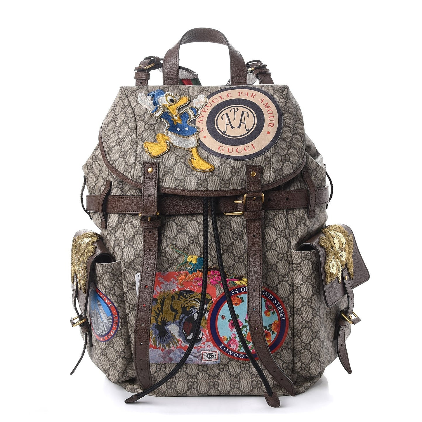 GG Supreme Monogram Embroidered Flap Backpack