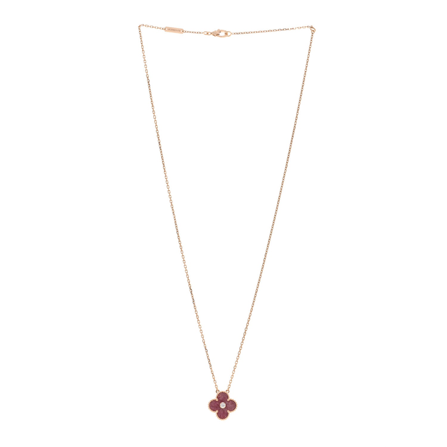 Van Cleef & Arpels 18K Rose Gold Diamond Rhodonite Vintage Alhambra Pendant Necklace 4 of 6