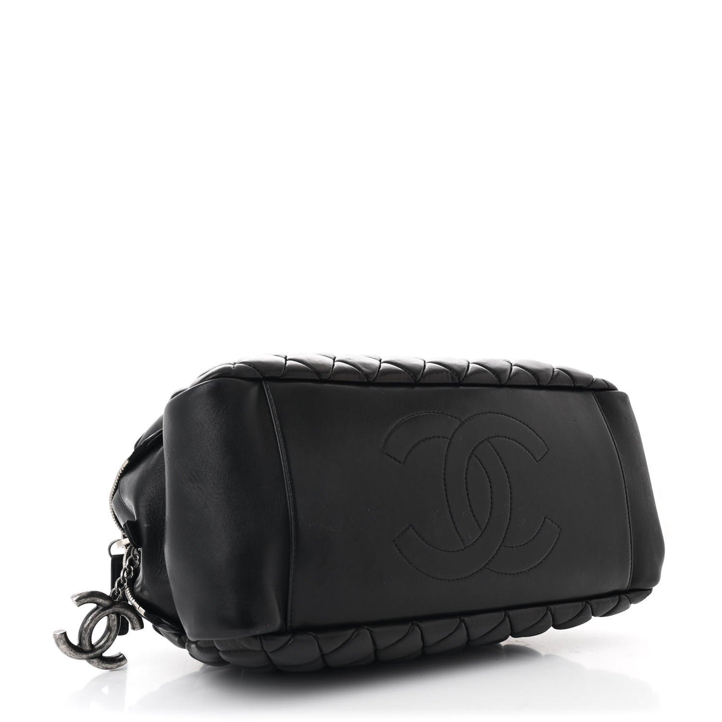 Lambskin Bubble Quilt Small Double Bowling Bag Black