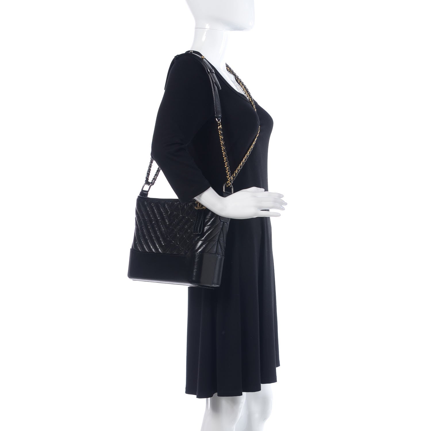 Chanel Aged Calfskin Chevron Quilted Medium Gabrielle Hobo Black 2 of 10