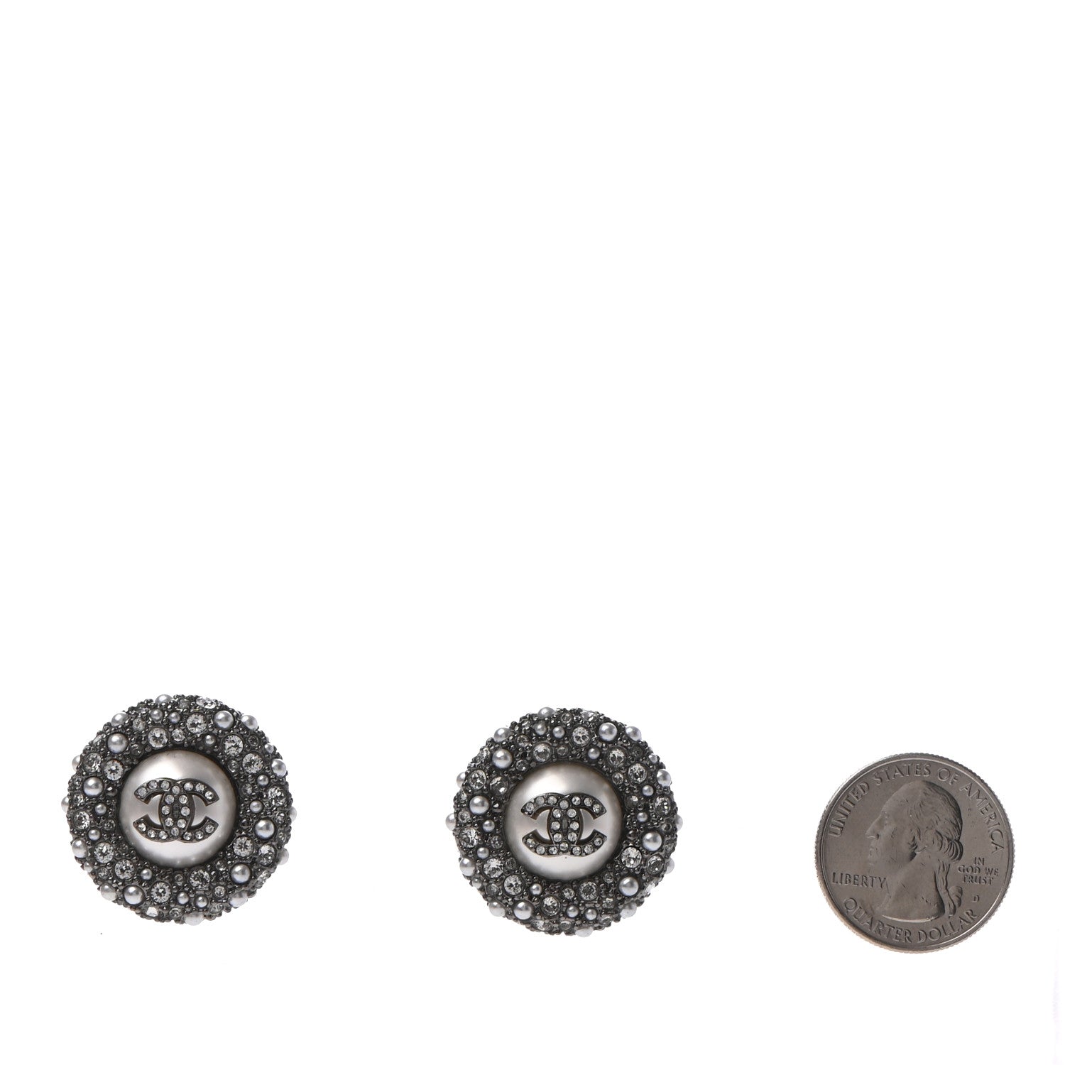Chanel Pearl Crystal Round CC Earrings Silver 2 of 4