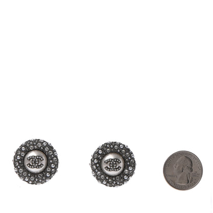 Chanel Pearl Crystal Round CC Earrings Silver 2 of 4